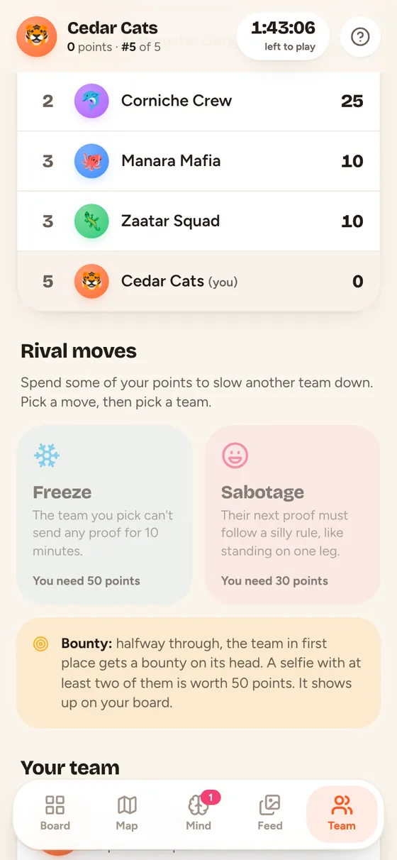 The rival moves: freeze a team, or sabotage their next proof